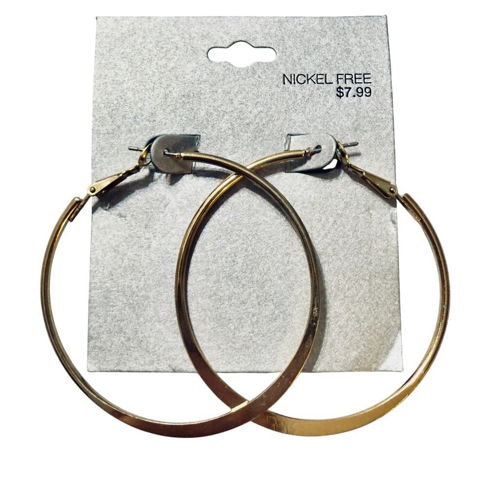Gold Tone Large Hoop Earrings – Nickel Free – 2.13” – New on Card (Target)